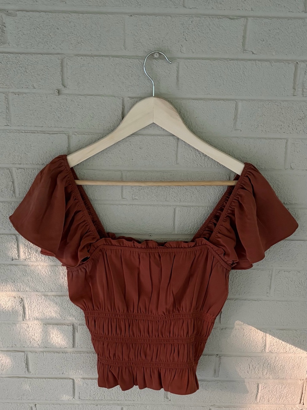 Abercrombie & Fitch Terracotta Ruffle Sleeve Blouse